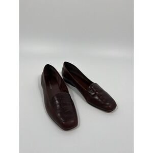 Vintage Womens Leather Slip On Loafers 8.5 Brown Chic Minimalist Office‎ Capsule